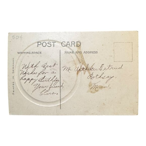 Vintage Embossed Velvet Rose Birthday Postcard 1900s Printed In Germany Antique - Picture 3 of 3